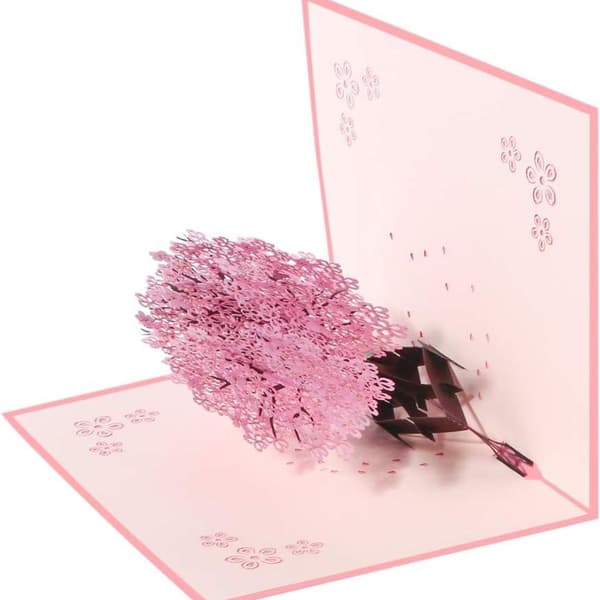 3D-kort, bursdagskort, pop-up 3D-kort, gratulasjonskort med konvolutt, rosa KLB