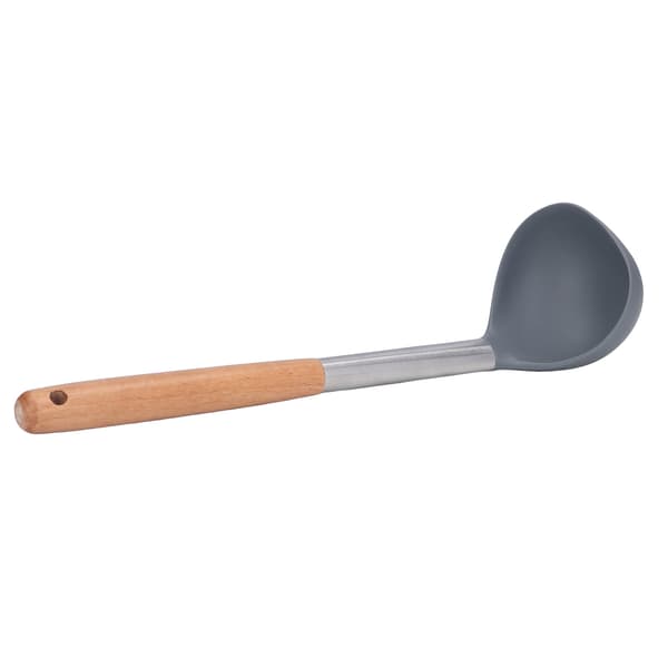 Soup Ladle Soft Safe Durable Silicone Material Nonstick Scratch Proof Wooden Handle Ladle Spoon