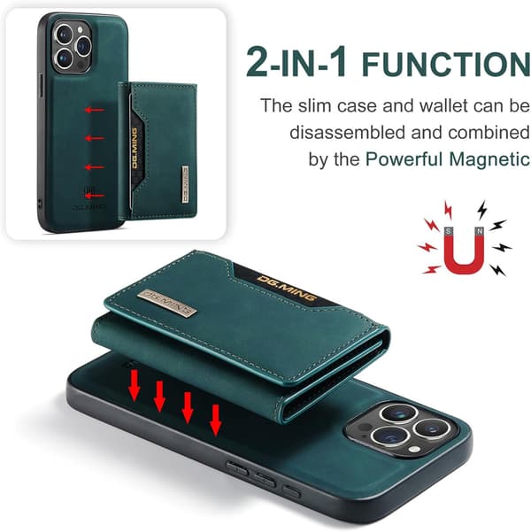 2-in-1 Leather Wallet Case with Card Holder Compatible with iPhone 15 Pro Max, Phone Case for Men, Detachable Back Cover