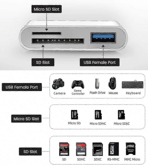Apple USB-C til SD-kortleser - 3-i-1 minnekortadapter for viltkameraer og enheter