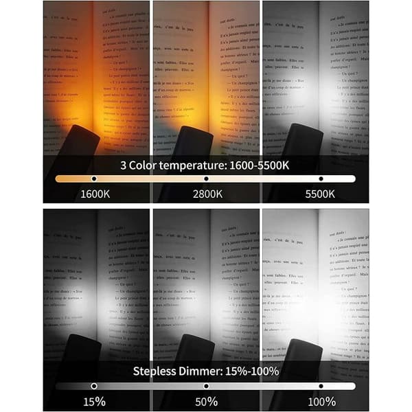 LED-leselys, USB-oppladbart leselys, nattlys, 3 lysstyrker, klypelampe på bok, 360° fleksibel, sengelys (sølv)
