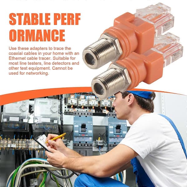 Koaksial til Ethernet-adapter, 4-pak Koaks RF F Hun til RJ45 Han Konverter til Linjetester Orange Orange