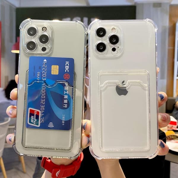 Suitable for iPhone 16 Pro Max mobile phone case, transparent protective case with card slot, ultra-thin anti-fall soft