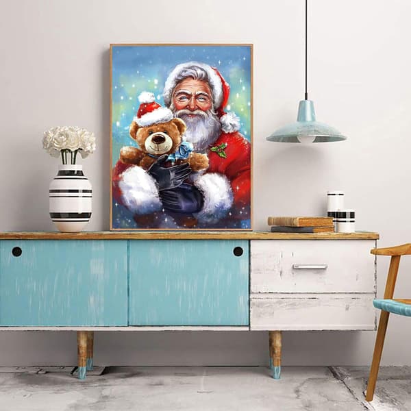 5D Diamantmaling Julemanden og bjørnedragt, DIY Diamantmaling