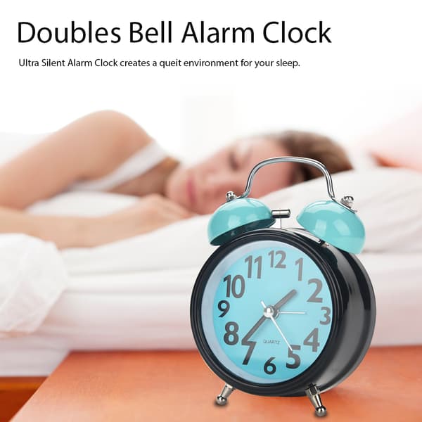 Dual Bell Ultra Silent Mechanical Alarm Clock Quartz Movement Desk Table Night Clock (Blue)
