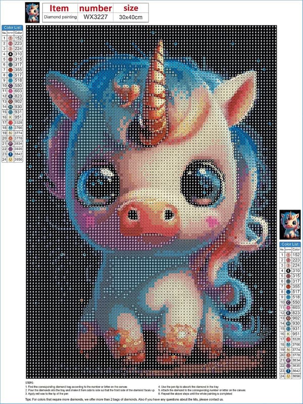 30x40CM/12x16 Tom DIY 5D Sød Enhjørning Diamantmaleri Sæt til