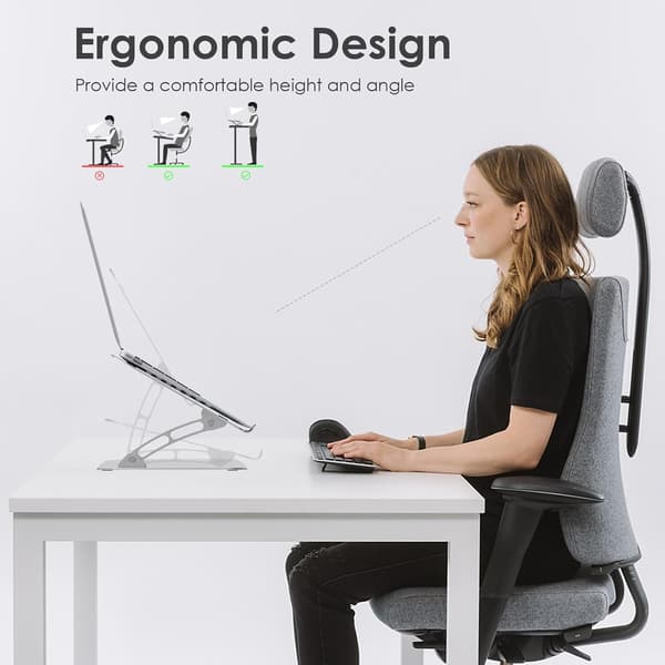 Bærbar computerstativ, Ergonomisk justerbart computerstativ til skrivebord, Sammenklappeligt aluminium til MacBook, Dell, HP, Lenovo, Alle bærbare computere