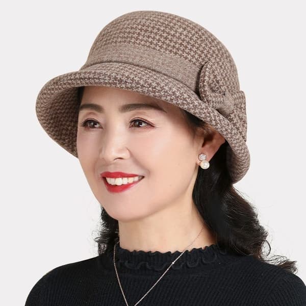 Dame Efterår og Vinter Tweed Bucket Hat Houndstooth Bowler Cloche Hat Egnet til Damer Kirke Fest Foldbar One Size Fits All