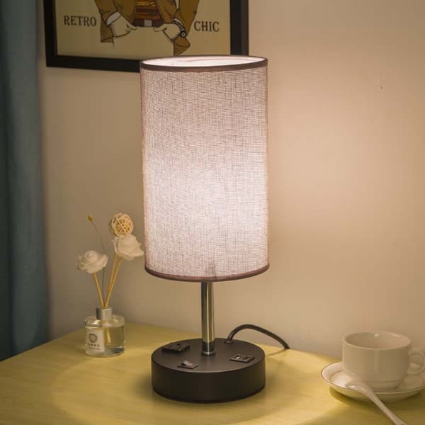 Sengelampe, soveværelsesbordlampe med LED-pære, lille stuelampe (grå)