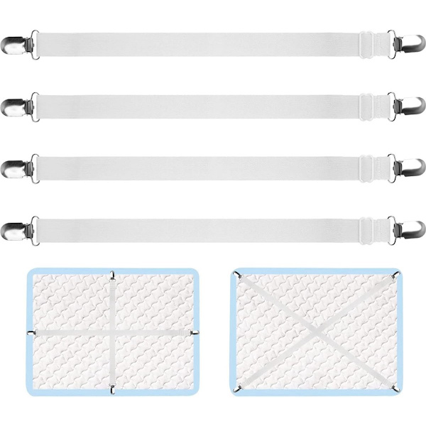 Adjustable Sheet Straps (70 cm to 230 cm) - (White, 4-pack)