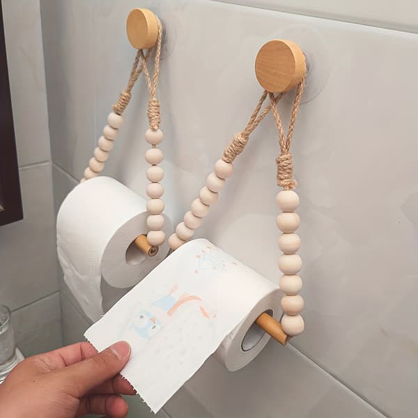 Stansefri rustik toiletpapirholder Hamptov Trækugler Selvklæbende Badeværelsestilbehør 1 stk 1pc
