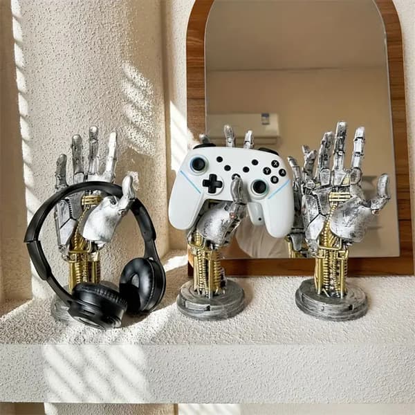 3D-printet spillkontrollerholder Cyberpunk PS5-kontrollerholder for moderne kontor Sølv Silver