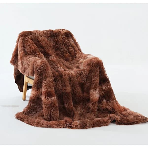 Double-Layer Lightweight Long-Haired Shaggy Blanket Brown S