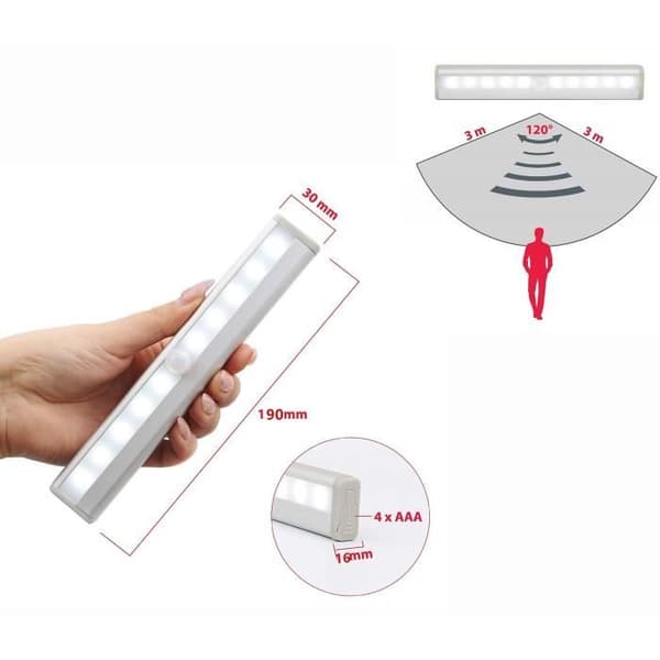 Garderobebelysning - Mercase - Bevegelsesdetektor - 10 LED - Hvit