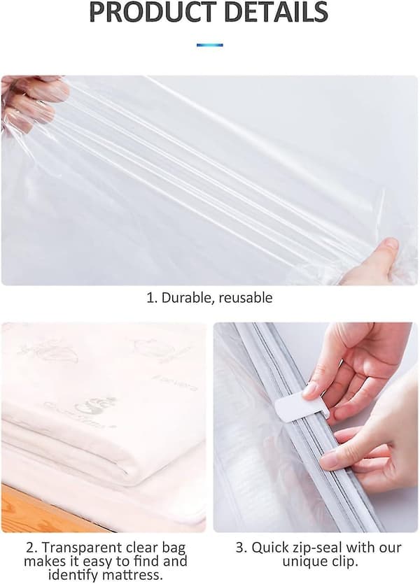 Large Vacuum Storage Bags for Mattress Clothes Waterproof Lockable Reusable Space-Saving Compression Mattress 80% No Vacuum Pump 220*100cm