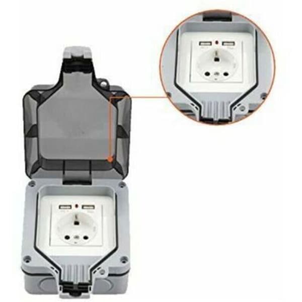 Double Outdoor Wall Socket with USB Port, Waterproof and Durable, Equipped with a Simple Outdoor Wall Box.