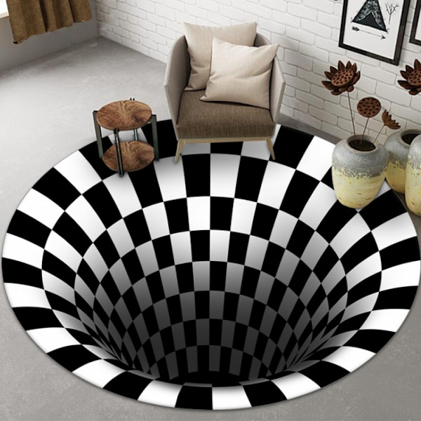 3D Vortex Illusion Rundt Tæppe Skridsikkert Tæppe Ternet Dørmåtte Flo