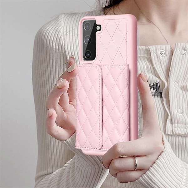 Vandret pung etui i rombe læder til Samsung Galaxy S21 FE 5G Pink Pink