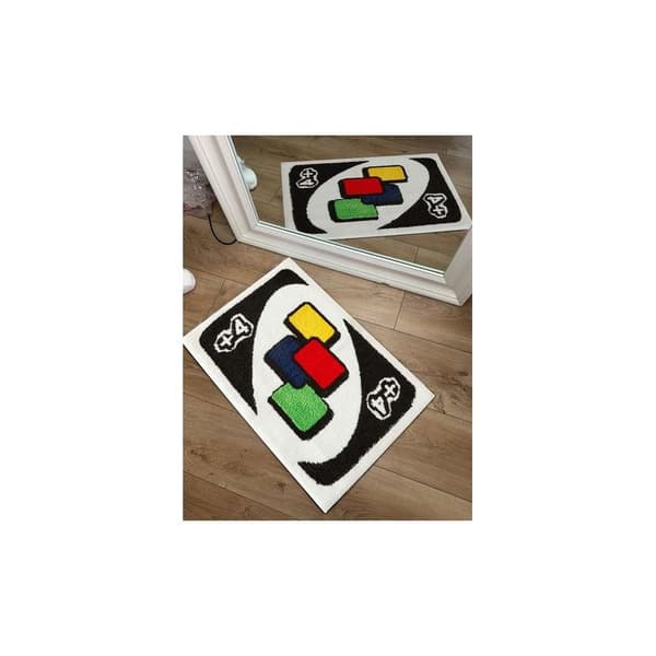 UNO - Card Shaped Rug Non-Slip Washable Modern Abstract Cute Unique Bathroom Bedroom Mat Fun Gift for Multicolour Multicolour