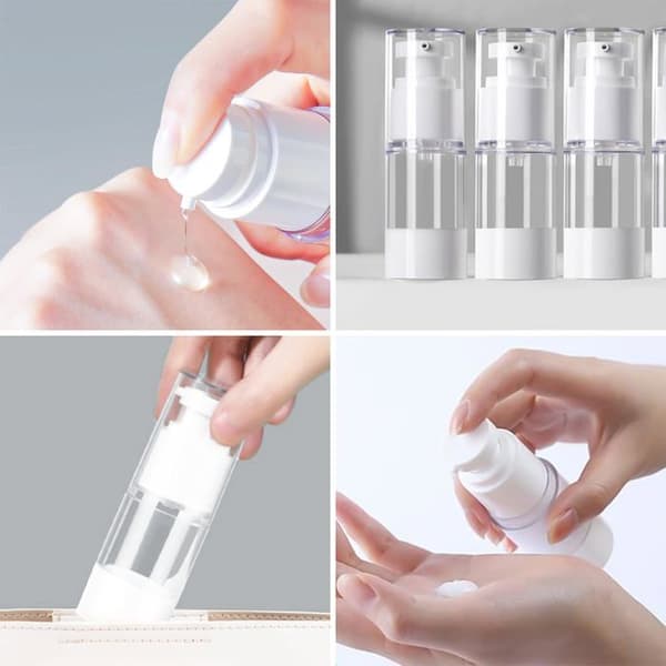 Tom pumpflaska - 6, transparent, 15 ml - Luftfri kosmetisk kräm - Påfyllningsbar trattdispenser