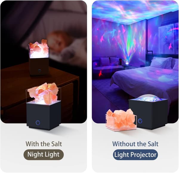 Hvid projektor saltlampe natlampe 2 i 1