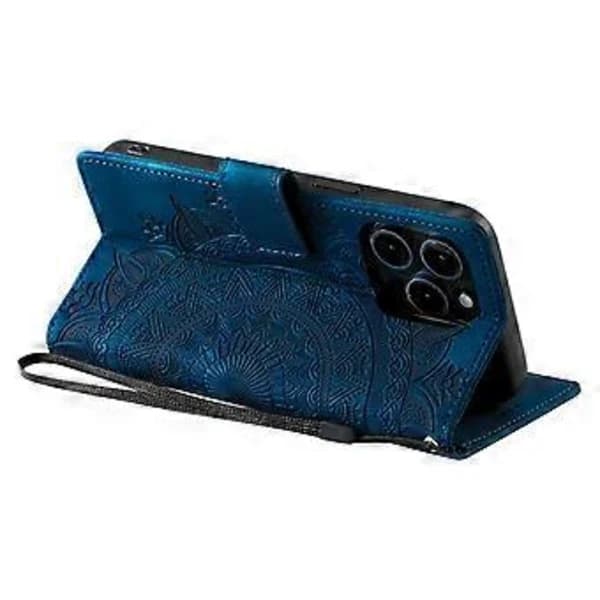 Stil 018 Compatible Case for iPhone 16 Pro Embossed Totem Skin Feel Wallet Leather Phone Cover (Blue)[CO]