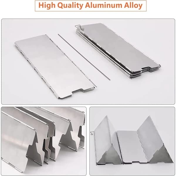 10 stk. sammenleggbar frontrute i aluminiumslegering, campingfrontrute i aluminium, sammenleggbar utendørs frontrute, egnet for utendørs campingovner