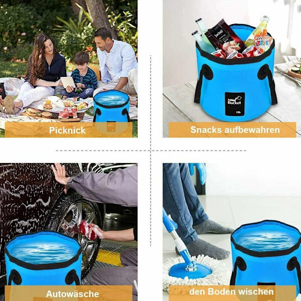 Sammenklappelig spand, multifunktionel sammenklappelig spand, 12 L, sort