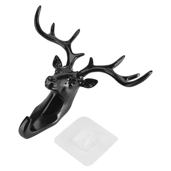 Creative Deer Head Self-Adhesive Wall Hook Hanger Key Bag Holder Organizer Home Decor (Black)