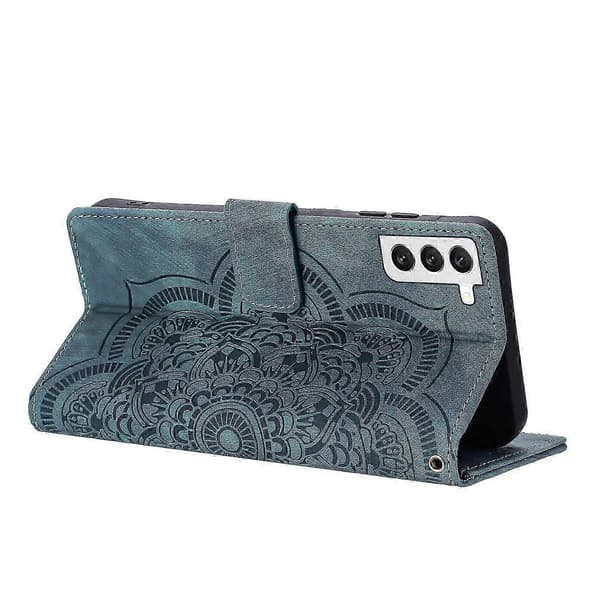 Frostat Läderfodral Mandala Präglat Retro Telefon Blå för Samsung Galaxy S22+ 5G Blue For Samsung Galaxy S22+ 5G