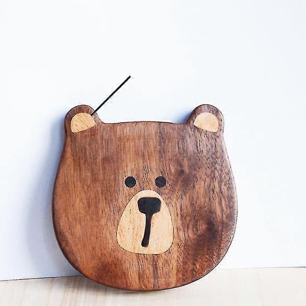 Walnut Coaster Mug Holder Cartoon Bear Carved Inlaid Wood Mat, b
