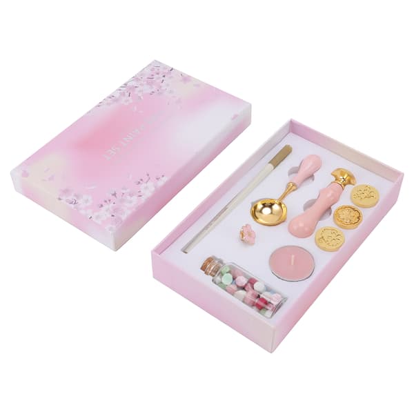 Seglkit udskiftelige stempeldesign voksseglkit med træstempelhåndtag Sakura broche til kuvertinvitationer pink