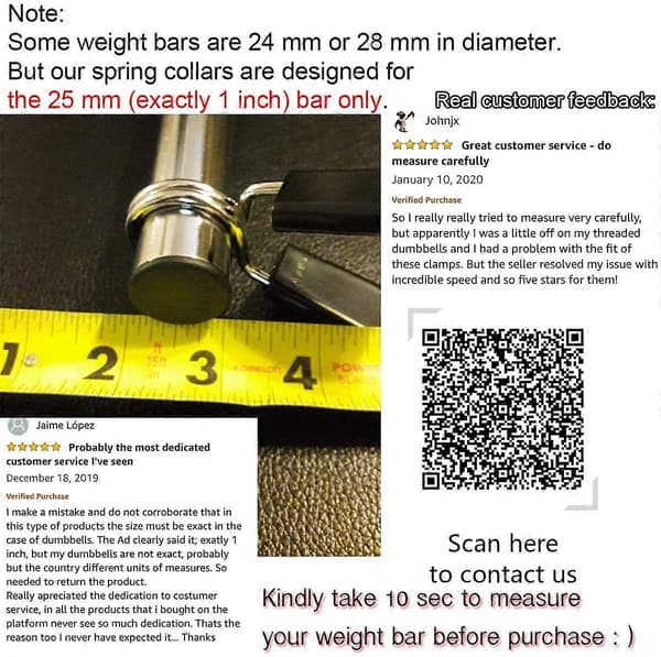 Spring Collar, 1 \" (25mm) for Smooth Dumbbell Handles or Standard Weightlifting Barbell 4pcs