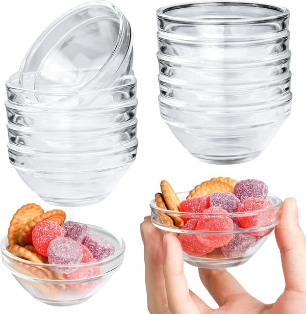 Ti mini glasskåle, 75 ml hver, små og runde, perfekte til at blande saucer, opbevare krydderier, genanvendelige.