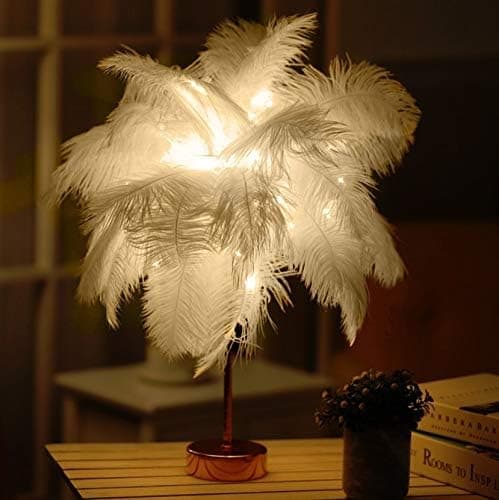 Strudsfjer Bordlampe Smedejern Natlampe LED Kobber W