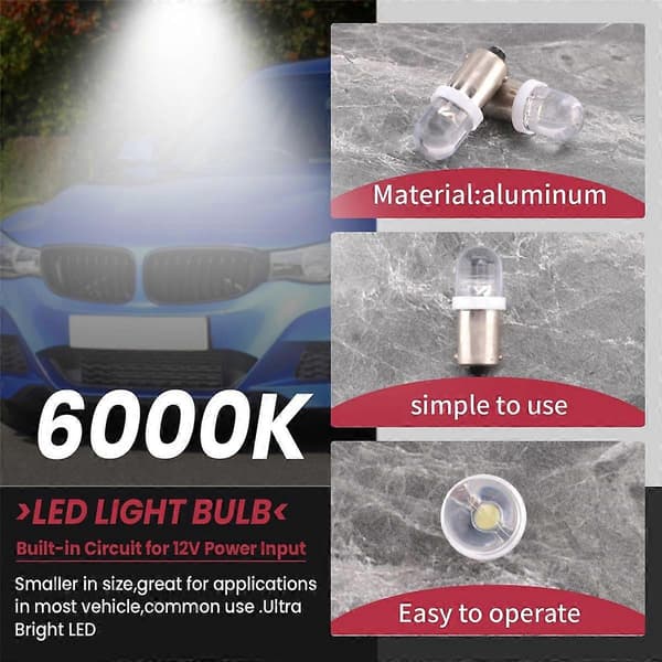 20 stk BA9S 1895 H6W 53 57 Bajonet LED-pærer til bilkort 12V Hvid db Sølv Silver
