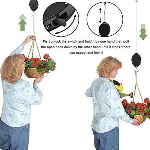 Retractable Plant Pulleys Flower Basket Hook Adjustable Telescopic Black Hook A 2pcs A 2pcs