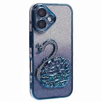 Compatible Case for iPhone 16, Swan Design, Liquid Sand TPU Phone Case with Glass Lens Film (Blue)