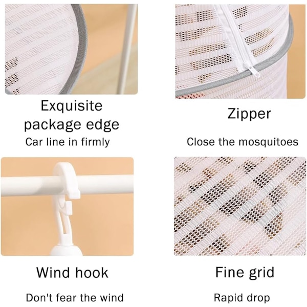 Drying Net, Hanging Dryer, Self-Locking Hooks, Hanging Mesh, Large Capacity, Anti-Deformation, Zipper, Foldable, Drying Rack, Fruit, Vegetables
