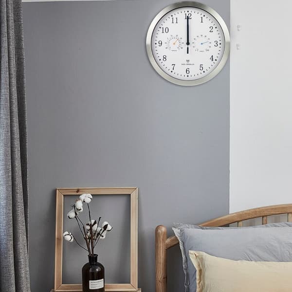 12 inch Automatic Time Setting Scanning Radio Controlled Clock Temperature Hygrometer Wall Clock Silent Design