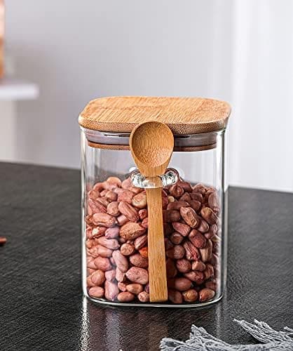 Glasbeholder til mad, kaffebønner, kagedåse med forseglet låg og ske 25oz - 25oz