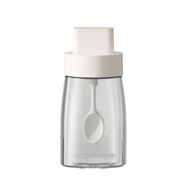 Control Salt Shaker with Telescopic Spoon Rotated Opening Transparent Robust Salt Jar for Cooking White White