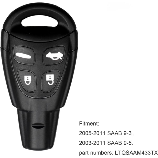 4-knappar Bil fjärrkontroll Nycklel nyckelfodral, bilnyckel ska falla ersättning med blad kompatibel för Sa-ab 93 95 2003-2011 (LTQSAAM433TX)
