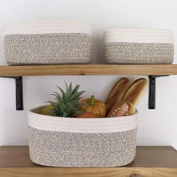 Set of 3 Braided Cotton Rope Storage Baskets for Bathroom, Changing Table, Nursery Decor - Stackable and Versatile