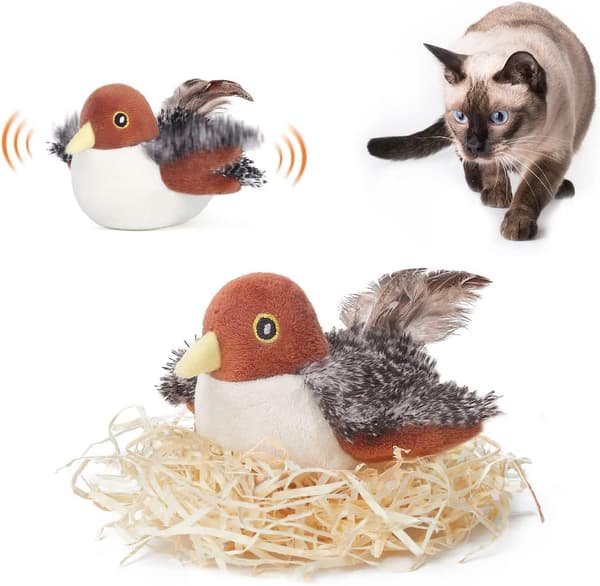 Cat Toy, Rechargeable Interactive Sparrow Toy, Realistic Sparrow, Touch-Activated, Sporty Cat Toy