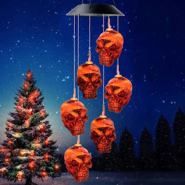 Halloween Solcellelys Havedekoration Vindspil til Udendørs Elegant Indretning Skeleton