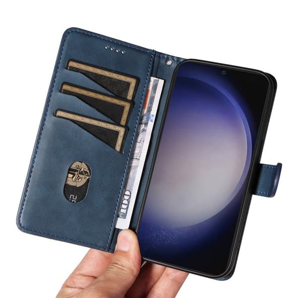 For Samsung Galaxy S23FE 6.4 \" Classic Leather Wallet Case with Card Holder and Stand, Shockproof, Blue[DB]