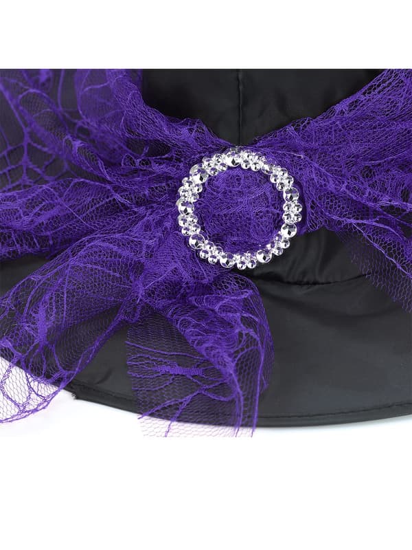Hatt for heks, dame, Halloween, med slør, tilbehør til heksedrakt for voksne, fest