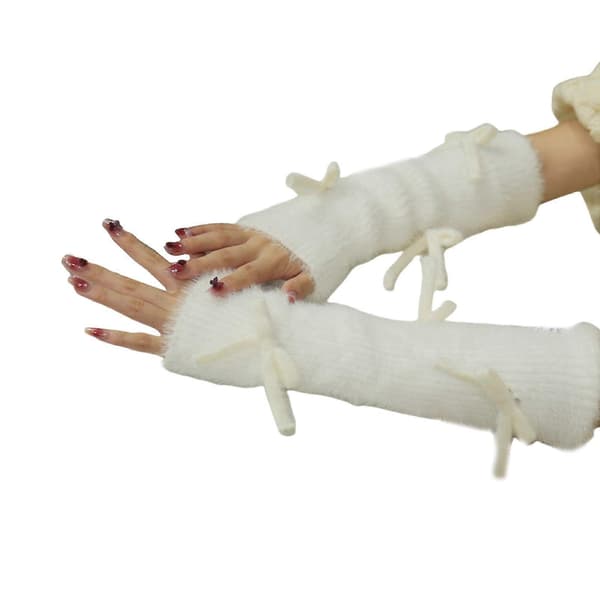 Damebrudehansker, elegante håndleddsvarmere, fingerløse pelshansker til Halloweenfest, hvit White