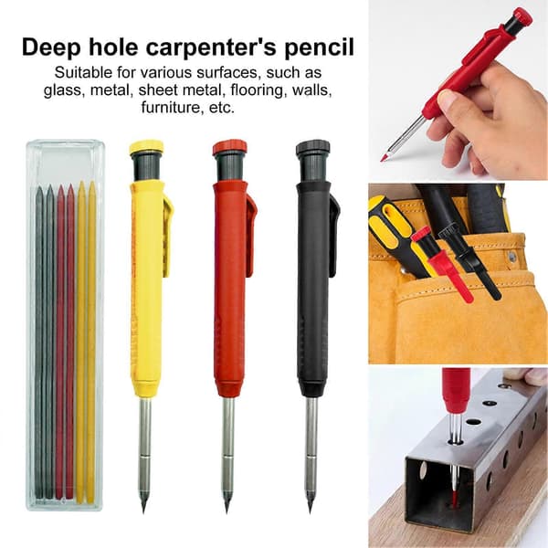 3-pack Carpenter Pencil with 18 Refills Mechanical Pencils Quick-Drying Construction Pencils with Built-in Sharpener Long Tip Deep Hole Pen Marker